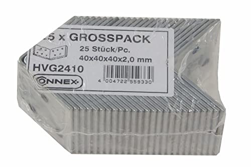 Connex Sparpack Winkelverbinder 40 x 40 x 40 x 2 mm, verzinkt, 25 Stück, HVG2410 von Connex