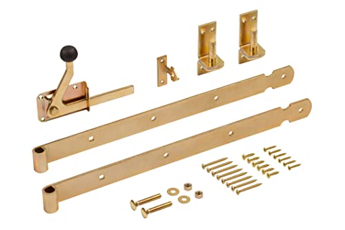 Connex Torbeschlag-Set 6-teilig - Ladenband 500 mm Länge - Kloben & Gartentorfalle - gelb verzinkt / Beschlag-Sortiment / Gartentor-Set / Doppeltor-Beschlag / Pforten-Montage / DY2900500 von Connex