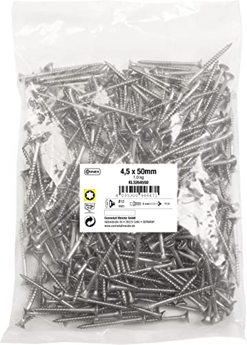 Connex Universalschrauben 4,5 x 50 mm - 1 kg Großpack - Senkkopf - TX-Antrieb - Teilgewinde - Edelstahl rostfrei / Schrauben-Set / Schrauben im Beutel / KL3264550 von Connex