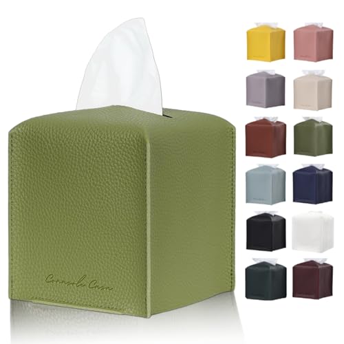 Connsole Casa Taschentuchbox aus Leder für Zuhause, Büro und Auto – moderne quadratische Taschentuchbox und Organizer Cube (grün) von Connsole Casa