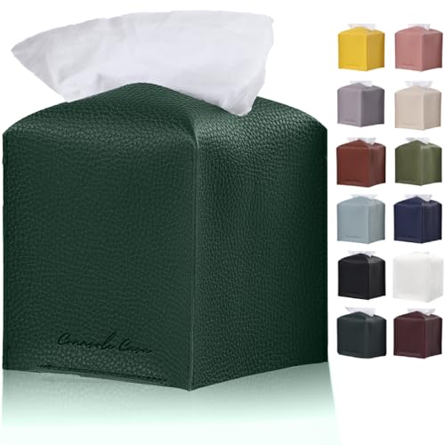Connsole Casa Taschentuchbox aus Leder für Zuhause, Büro und Auto – moderne quadratische Taschentuchbox und Organizer Würfel (dunkelgrün) von Connsole Casa