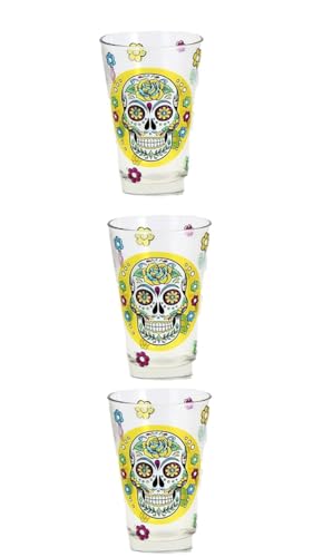 350ml Glas | Mexican Skull Wassergläser | Totenkopf Gläser, Schädel Cocktailgläser Trinkgläser, Graffiti Style -Trinkbecher, Perfekt für den Tisch, Restaurants, Bar, Geschenk 3er Set Skull Gläser von Conny Clever