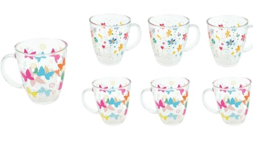 Conny Clever 6er Set Teegläser Teetassen Glastassen Trinkgläser mit Henkel - 300ml Motive von Conny Clever