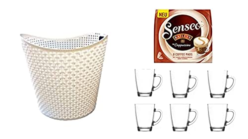 Conny Clever Cappuccino Baileys 8 Pads für geeignet Senseo und weitere Kaffeemaschinen Aktion+ 6 Kaffeebecher mit Henkel plus Wäschekorbaktion Rattan-Design 27 Liter von Conny Clever