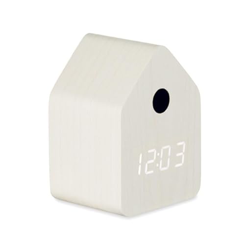 Conny Clever Digitale Kuckucksuhr, LED-Display, Wecker mit Temperaturanzeige, 7,3 x 6,7 x 9,9 cm, Weiß von Conny Clever