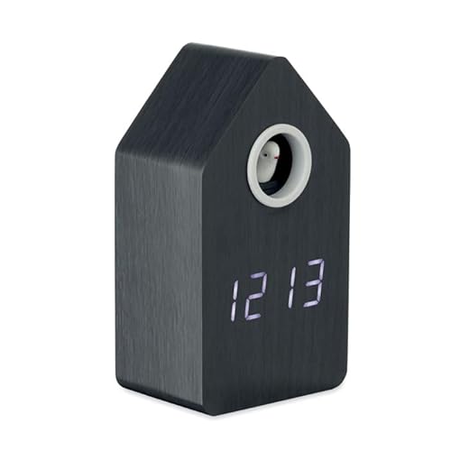 Conny Clever Moderne Kuckucksuhr mit LED-Display, Weckfunktion und Temperaturanzeige, 9x6,7x15,8 cm, Schwarz von Conny Clever