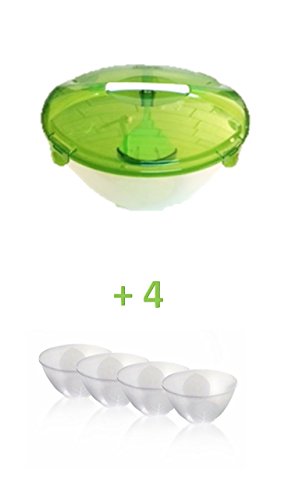 Conny Clever Salatschüssel mit Besteck, 5 Liter, klar, Kunststoff, Multi-part construction, 4 Schalen à 1 Liter, für Salat, Geschirrspülergeeignet von Conny Clever