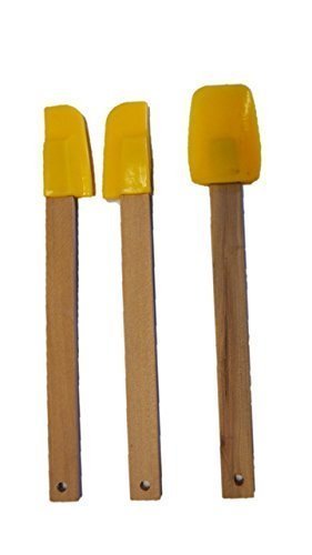 dreiteiliges Küchenspachtel Set von Conny Clever® Teigschaber in gelb mit Holzgriff mit Silikonschaber zum leichten Herausspachteln und Lösen von jedem Untergrund. von Conny Clever