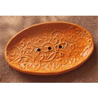 Seifenschale Aus Keramik Handarbeit Ca. 12cm Spitzoval Orange von ConnyReinholdKeramik