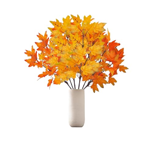 Conponous 6 Bündel Kunstblumen Herbst Herbstdeko, Herbstblumen Künstlich Ahornblätter Herbststrauß Künstliche Herbstlaub für Herbst Dekoration Gartendekoration Tischdeko (Orange) von Conponous