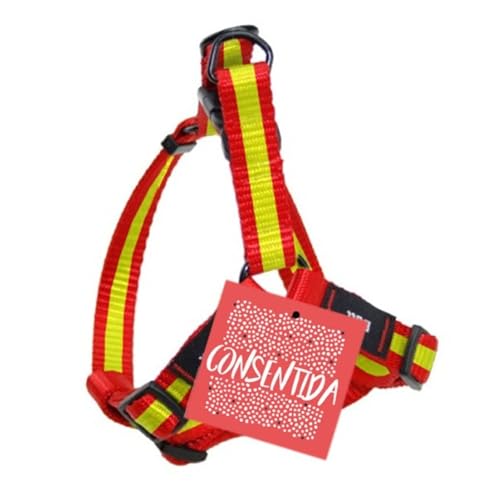 Consentida Petral Geschirr für große Hunde T4, XL 40-65 x 2,5 cm - Flagge Spanien - Rot und Gelb - Strapazierfähiges Nylongewebe - Einfache Befestigung - Hundezubehör von Consentida