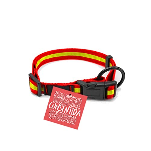 Consentida Sicherheitshalsband für kleine Hunde, T1-20, 35 x 1 cm, aus Nylon, Motiv: Spanische Flagge, Größe S, sehr widerstandsfähig und bequem, Hundezubehör von Consentida