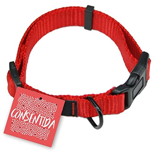 Consentida Einfarbiges Halsband für große Hunde T4, Größe XL 45 – 70 x 2,5 cm, Rot, glatter und robuster Stoff, integrierte Regulierungsfunktion mit Click-Verschluss von Consentida