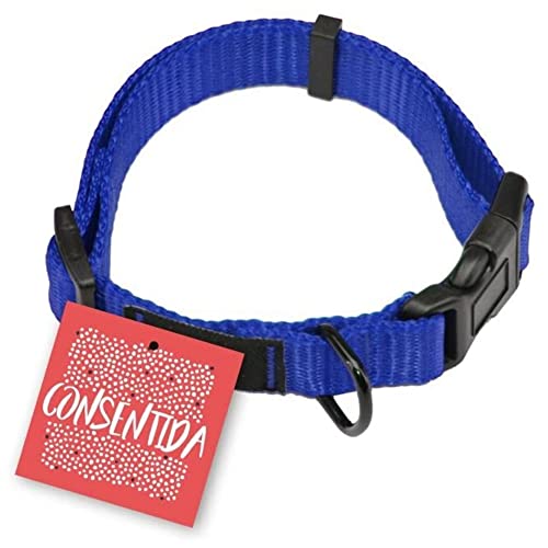 Consentida Halsband für kleine Hunde T1 – Größe S 20 – 35 x 1 cm – Blau – glatter und robuster Stoff – integrierte Regulierungsfunktion mit Klickverschluss von Consentida