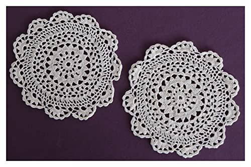 Aufleger 2er-Set Spitzendeckchen Häkeldeckchen Tischdecke Handarbeit Vollhäkel Untersetzer Vintage Baumwolle 15 cm Rund Ecru von Concepts