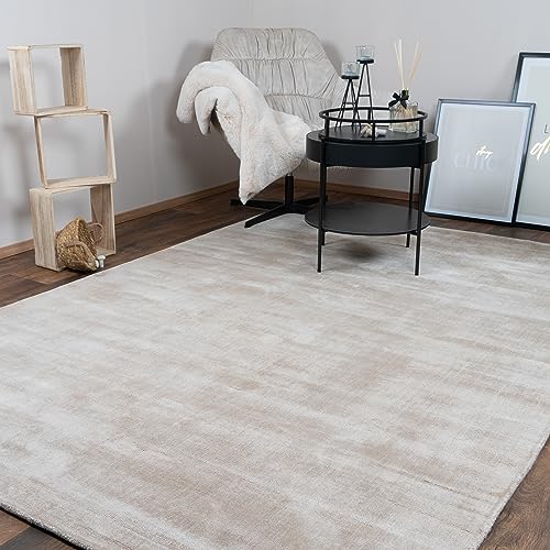 Consilio Concept 160 x 230 Teppich Wohnzimmer Beige Seidenglanz luxuriöse Viskose moderner Wohnzimmerteppich weich Luxus Soft Zertifiziert Made in Germany Design Manufaktur Markenteppich Oeko TEX von Consilio Concept