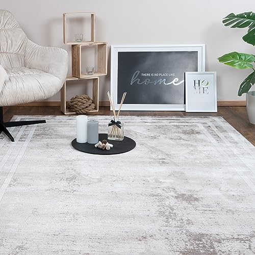 Consilio Concept Designer Teppich 160 x 230 Wohnzimmerteppich seidige Optik dezent Moderne Farben modisch abstrakt Muster beige weich kurzflor zertifizierte Made in Germany Design Manufaktur Oeko TEX von Consilio Concept