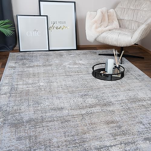 Consilio Concept Designer Teppich 200 x 290 Wohnzimmerteppich seidige Optik dezent Moderne Farben modisch abstrakt Muster beige weich kurzflor zertifizierte Made in Germany Design Manufaktur Oeko TEX von Consilio Concept