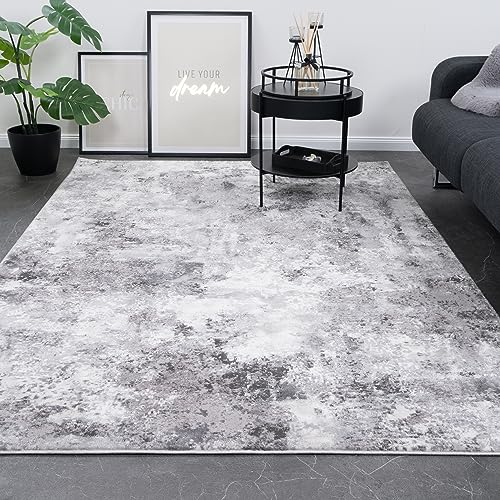Consilio Concept Designer Teppich 80 x 150 Wohnzimmerteppich seidige Optik dezent Moderne Farben modisch abstrakt Muster grau weich kurzflor zertifizierte Made in Germany Design Manufaktur Oeko TEX von Consilio Concept