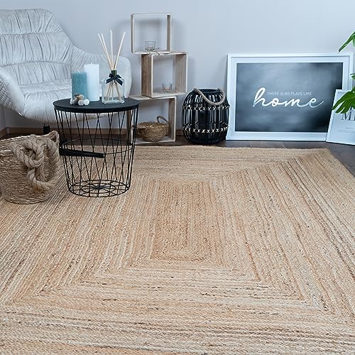 Consilio Concept 120 x 170 Teppich Wohnzimmer Natur Beige Jute Flachgewebe Boho Landhausstil vegan Uni geflochten Trend Zertifiziert Made in Germany Design Manufaktur Markenteppich Oeko TEX von Consilio Concept