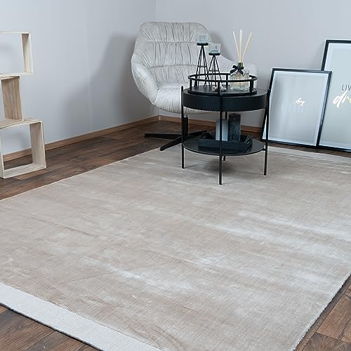 Consilio Concept 200 x 290 Teppich Wohnzimmer Beige luxuriös Viskose Seidenglanz moderner Wohnzimmerteppich weich Soft Luxus Zertifiziert Made in Germany Design Manufaktur Markenteppich Oeko TEX von Consilio Concept