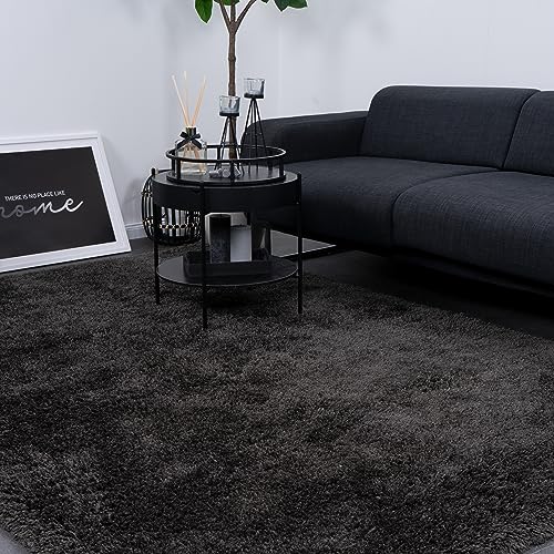 Consilio Concept 80 x 150 Teppich Wohnzimmer Anthrazit Hochflor Shaggy langflorig Handmade handgefertigt Wohnzimmerteppich modern Zertifiziert Made in Germany Design Manufaktur Markenteppich Oeko TEX von Consilio Concept