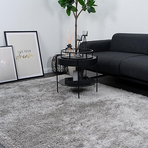 CONSILIO CONCEPT 80 x 150 Teppich Wohnzimmer Silber Hochflor Shaggy langflorig handmade handgefertigt Wohnzimmerteppich modern zertifiziert Made in Germany Design Manufaktur Markenteppich OEKO TEX von Consilio Concept