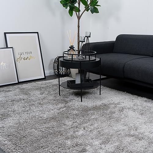 Consilio Concept 80 x 150 Teppich Wohnzimmer Silber Hochflor Shaggy langflorig Handmade handgefertigt Wohnzimmerteppich modern Zertifiziert Made in Germany Design Manufaktur Markenteppich Oeko TEX von Consilio Concept
