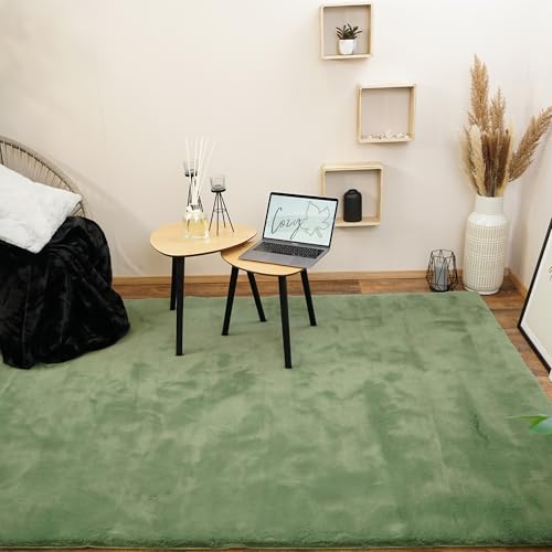 Consilio Concept Cozy Fellteppich 200x290 grün Teppich Supersoft 28 mm Höhe Soft weich Hasenfell Imitat Oliv olivgrün Wohnzimmerteppich Kinderzimmerteppich Küchenteppich Flurteppich von Consilio Concept