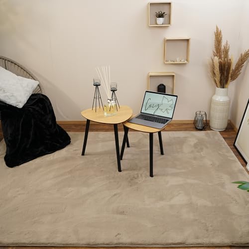 Consilio Concept Cozy Fellteppich 60x100 Taupe Teppich Supersoft 28 mm Höhe Soft weich Hasenfell Imitat beige braun Wohnzimmerteppich Kinderzimmerteppich Küchenteppich Flurteppich von Consilio Concept
