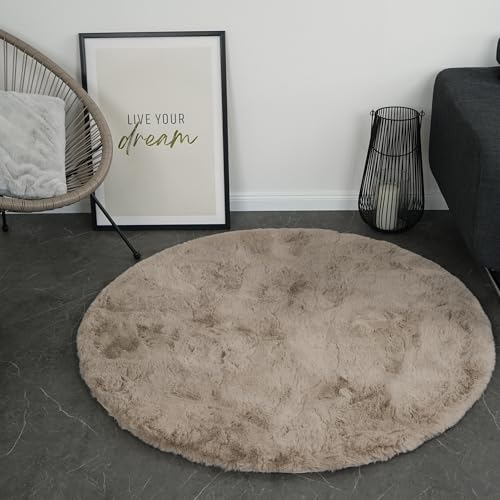 Consilio Concept Cloud Fellteppich 120x120 Taupe Teppich Supersoft 39 mm Höhe Soft weich Hasenfell Imitat beige braun Wohnzimmerteppich Kinderzimmerteppich Küchenteppich Flurteppich von Consilio Concept