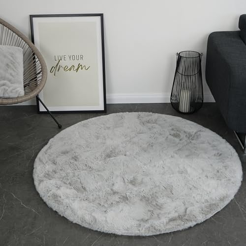 Consilio Concept Cloud Fellteppich 120x120 grau Teppich Supersoft 39 mm Höhe Soft weich Hasenfell Imitat beige braun Wohnzimmerteppich Kinderzimmerteppich Küchenteppich Flurteppich von Consilio Concept