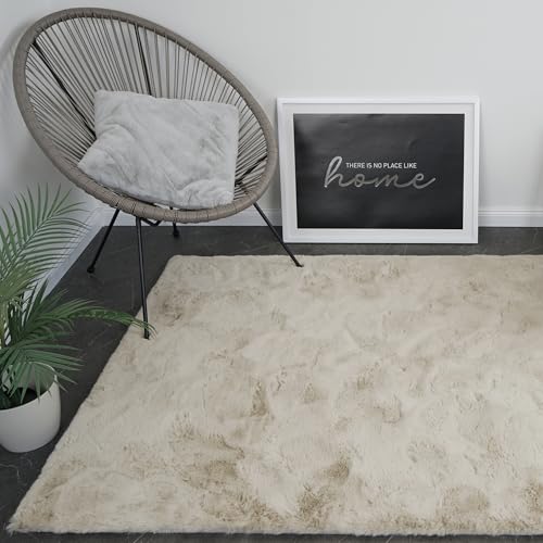 Consilio Concept Cloud Fellteppich 160x230 beige braun Teppich Supersoft 39 mm Höhe Soft weich Hasenfell Imitat beige braun Wohnzimmerteppich Kinderzimmerteppich Küchenteppich Flurteppich von Consilio Concept
