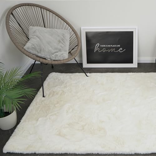 Consilio Concept Cloud Fellteppich 200x290 Ivory weiß Creme Teppich Supersoft 39 mm Höhe Soft weich Hasenfell Imitat beige braun Wohnzimmerteppich Kinderzimmerteppich Küchenteppich Flurteppich von Consilio Concept