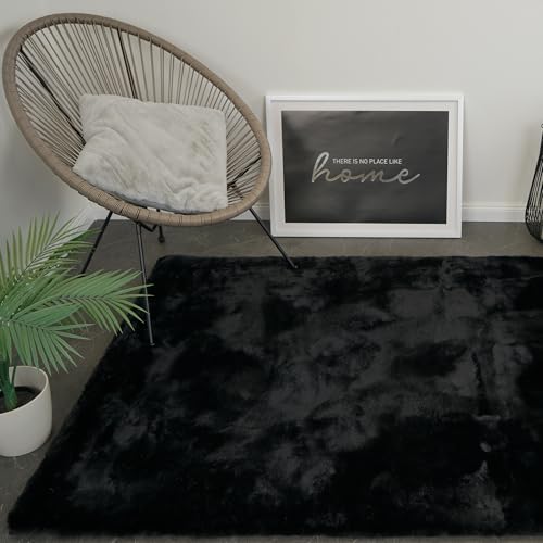 Consilio Concept Cloud Fellteppich 80x150 schwarz Teppich Supersoft 39 mm Höhe Soft weich Hasenfell Imitat beige braun Wohnzimmerteppich Kinderzimmerteppich Küchenteppich Flurteppich von Consilio Concept