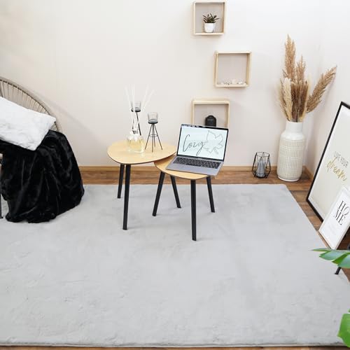 Consilio Concept Cozy Fellteppich 200x290 grau Teppich Supersoft 28 mm Höhe Soft weich Hasenfell Imitat Silber Wohnzimmerteppich Kinderzimmerteppich Küchenteppich Flurteppich von Consilio Concept