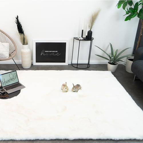 Consilio Concept Heaven Fellteppich 160x230 Ivory Teppich Supersoft 50 mm Höhe Soft weich Hasenfell Imitat weiß Creme Elfenbein Wohnzimmerteppich Kinderzimmerteppich Küchenteppich Flurteppich von Consilio Concept