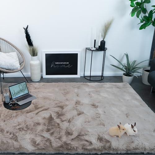 Consilio Concept Heaven Fellteppich 80x150 Taupe Teppich Supersoft 50 mm Höhe Soft weich Hasenfell Imitat beige braun Wohnzimmerteppich Kinderzimmerteppich Küchenteppich Flurteppich von Consilio Concept