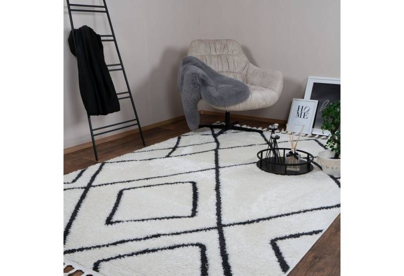 Consilio Concept Designteppich BERBER Teppich Wohnzimmer ivory creme weiß kurzflor Fransen Skandi von Consilio Concept