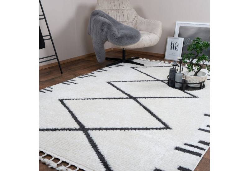 Consilio Concept Designteppich BERBER Teppich Wohnzimmer ivory creme weiß kurzflor Fransen Skandi von Consilio Concept