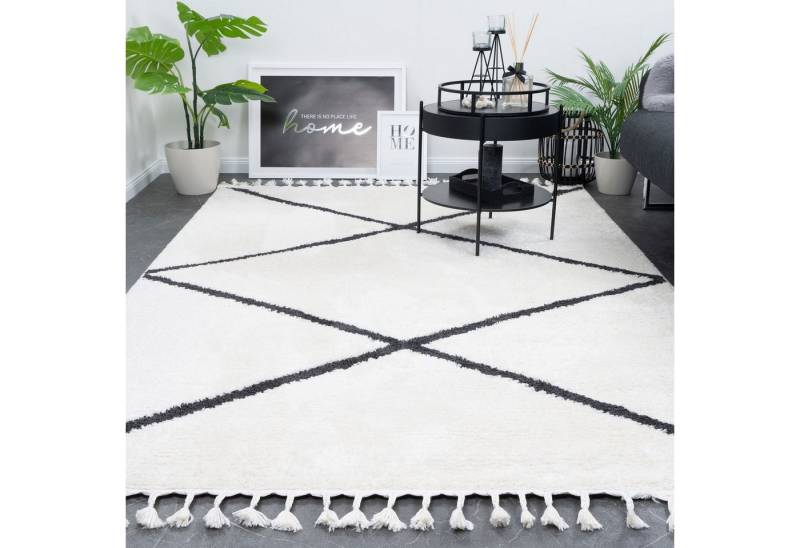 Consilio Concept Designteppich BERBER Teppich Wohnzimmer ivory creme weiß kurzflor Fransen Skandi von Consilio Concept