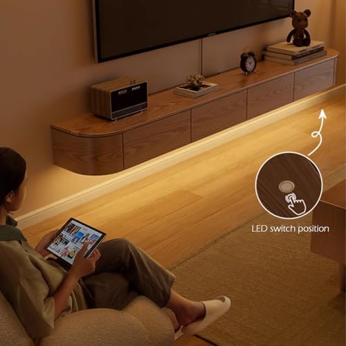 Conslika Schwebender TV-Ständer mit LED-Lichtern, wandmontierter TV-Ständer mit Seitenschränken und 2 Schubladen, Entertainment-Media-Konsole, große Aufbewahrungsregale unter Fernsehern, für Schlafzim Conslika Schwebender TV-Ständer mit LED-Lichtern, wandmontierter TV-Ständer mit Seitenschränken und 2 Schubladen, Entertainment-Media-Konsole, große Aufbewahrungsregale unter Fernsehern, für Schlafzim von Conslika