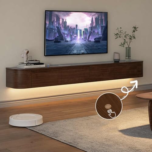 Conslika Schwebender TV-Ständer mit LED-Lichtern wandmontierter TV-Ständer mit Sideboard und 2 Schubladen Holz-Entertainment-Media-Konsole mit großem Stauraum unter dem Fernseher(B,160 * 20 * 30cm) von Conslika