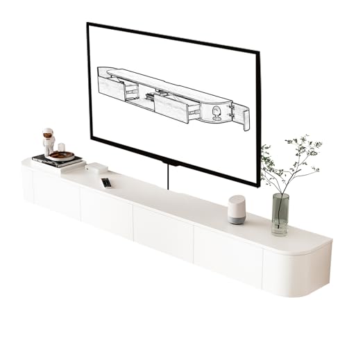 Conslika Schwebender TV-Ständer mit LED-Lichtern wandmontierter TV-Ständer mit Sideboard und 2 Schubladen Holz-Entertainment-Media-Konsole mit großem Stauraum unter dem Fernseher (A, 240 * 20 * 30CM) von Conslika