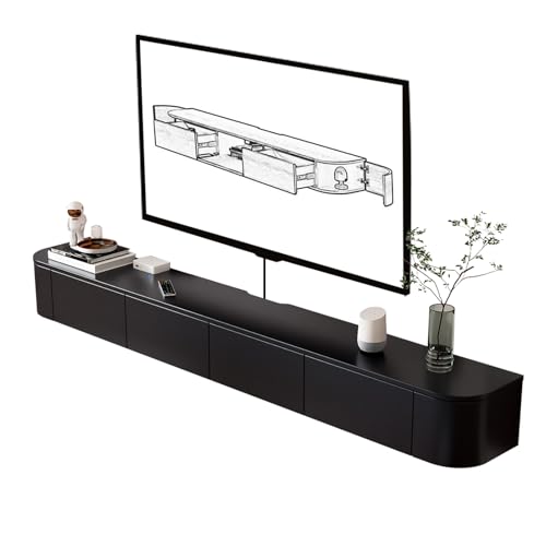 Conslika Schwebender TV-Ständer mit LED-Lichtern wandmontierter TV-Ständer mit Sideboard und 2 Schubladen Holz-Entertainment-Media-Konsole mit großem Stauraum unter dem Fernseher (C, 240 * 20 * 30CM) von Conslika