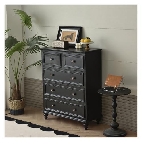 Kommode mit 3 + 2 Schubladen, massives Kiefernholz, moderner Aufbewahrungsschrank mit 5 Schubladen, Organizer für Schlafzimmer, Flur oder Wohnzimmer (schwarz) von Conslika