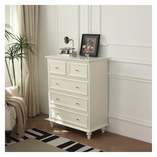 Kommode mit 3 + 2 Schubladen, massives Kiefernholz, moderner Aufbewahrungsschrank mit 5 Schubladen, Organizer für Schlafzimmer, Flur oder Wohnzimmer (weiß) von Conslika