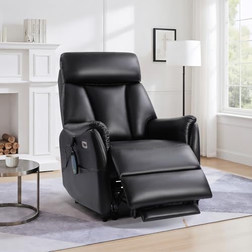 Consofa Fernsehsessel Elektrisch Verstellbar, Relaxsessel Massagesessel mit Wärmefunktion Liegefunktion,2 Seitentaschen,Schnürsenkel,Typ C & USB-AnschlüSse,TV Sessel für Wohnzimmer (PU, Schwarz) von Consofa