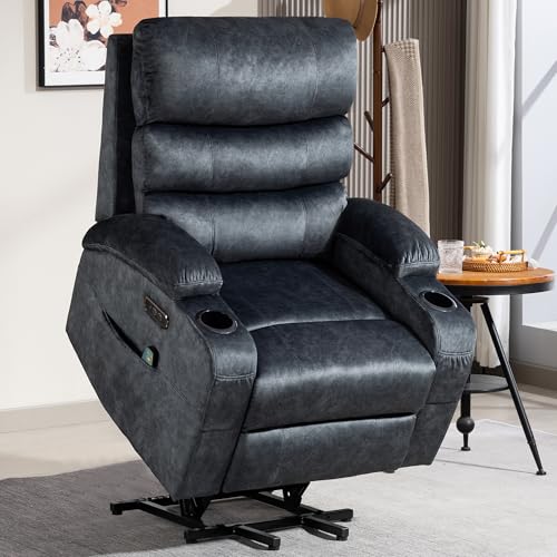 Consofa Fernsehsessel mit Aufstehhilfe Elektrisch, Relaxsessel mit Liegefunktion, Massagesessel mit Wärmefunktion, 2 Getränkehalter 4 Seitentaschen, TYP C & USB-Anschlüsse TV Sessel Wohnzimmer (Grau) von Consofa