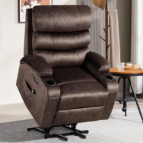 Consofa Fernsehsessel mit Aufstehhilfe Elektrisch, Relaxsessel mit Liegefunktion, Massagesessel mit Wärmefunktion, 2 Getränkehalter 4 Seitentaschen, TYP C & USB-Anschlüsse TV Sessel Wohnzimmer (Braun) von Consofa